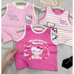 Áo ba lỗ bé gái, áo sát nách Hello Kitty chất cotton cho bé 9-26kg