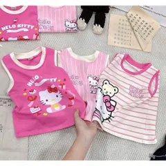 Áo ba lỗ bé gái, áo sát nách Hello Kitty chất cotton cho bé 9-26kg