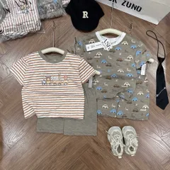 Quần áo bé trai, set bộ cộc tay chất cotton xước hoạ tiết ô tô cho bé size 9-26kg