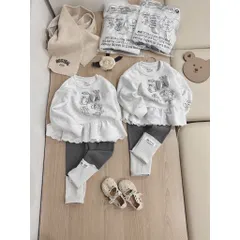 Quần áo thu đông bé gái, Set bộ áo nỉ 2 da phối ren nổi kèm quần legging phong cách Hàn Quốc cho bé 9–26kg