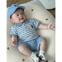 Hàng loại 1-  Quần áo bé trai, set áo polo kẻ xanh thêu ngựa quần short kaki TẶNG KÈM mũ cho bé 8-24kg