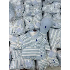 Hàng loại 1-  Quần áo bé trai, set áo polo kẻ xanh thêu ngựa quần short kaki TẶNG KÈM mũ cho bé 8-24kg