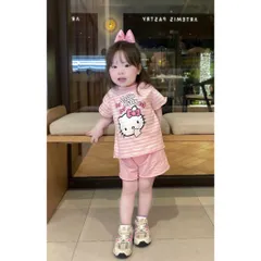 Đồ bộ cotton bé gái, set bộ quần áo cộc tay Hello Kitty mềm mát cho bé 9-26kg