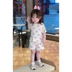 Đồ bộ cotton bé gái, set bộ quần áo cộc tay Hello Kitty mềm mát cho bé 9-26kg