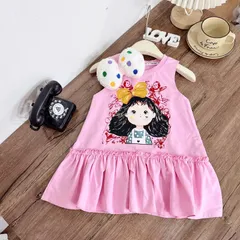 Váy bé gái, váy cotton sát nách cô gái kèm nơ nhồi bông cho bé 10-35kg
