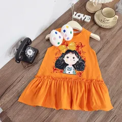 Váy bé gái, váy cotton sát nách cô gái kèm nơ nhồi bông cho bé 10-35kg