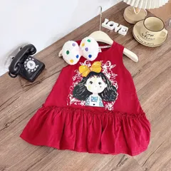 Váy bé gái, váy cotton sát nách cô gái kèm nơ nhồi bông cho bé 10-35kg