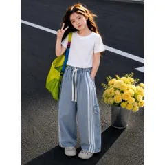 Quần dài bé gái, quần jean suông chạy sọc 2 bên cho bé 10-32kg