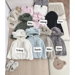 Áo khoác lông tai gấu dày dặn, ấm áp cho bé trai và bé gái 8-20kg