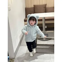 Áo khoác lông tai gấu dày dặn, ấm áp cho bé trai và bé gái 8-20kg