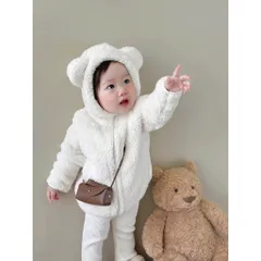 Áo khoác lông tai gấu dày dặn, ấm áp cho bé trai và bé gái 8-20kg