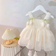 Váy bé gái, váy tơ ren 2 dây mềm mát gắn sticker cho bé 10-30kg