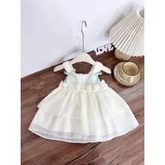 Váy bé gái, váy tơ ren 2 dây mềm mát gắn sticker cho bé 10-30kg