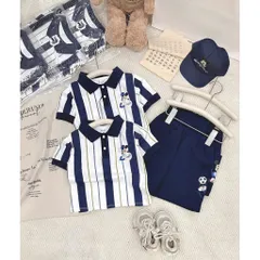 Set bộ bé trai, set bộ áo cotton có cổ Mickey kèm quần short kaki chéo tặng mũ cho bé 9-26kg