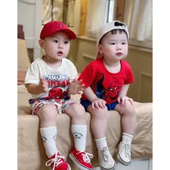 Quần áo bé trai, set bộ cộc tay chất cotton hoạ tiết người nhện Amazing cho bé 9-26kg