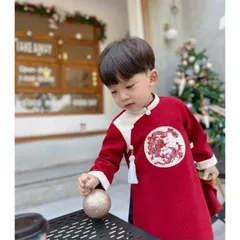 Áo dài cách Tân cho bé, áo dài Long Phụng chất nhung lì cho bé trai size 10-30kg