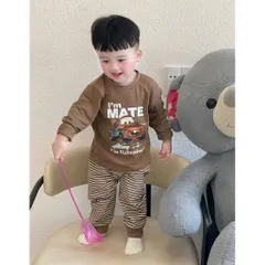 Quần áo thu đông bé trai, set bộ dài tay chất cottob hoan tiết hoạt hình Mate và xe kéo vui nhộn cho bé 8-27kg