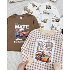 Quần áo thu đông bé trai, set bộ dài tay chất cottob hoan tiết hoạt hình Mate và xe kéo vui nhộn cho bé 8-27kg