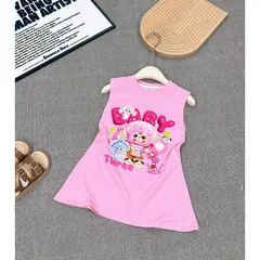 Váy bé gái, váy cotton sát nách dáng suông họa tiết Baby Three cho bé 10-35kg