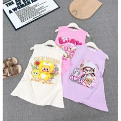 Váy bé gái, váy cotton sát nách dáng suông họa tiết Baby Three cho bé 10-35kg