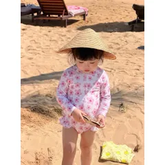 Bikini cho bé gái, set đồ bơi liền thân dài tay hoạ tiết hoa và gà con chất su dày dặn cho bé 9-26kg