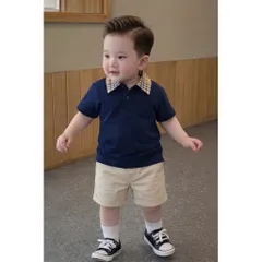 Quần áo bé trai, set bộ áo polo cổ kẻ sang trọng và quần short kaki mềm mại cho bé 9-25kg