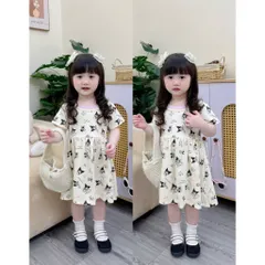 Váy cho bé gái, váy cotton dáng babydoll hoạ tiết Kuromi cho bé 9-26kg