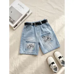 Quần đùi bé trai, quần short jean thêu đắp hình cún dễ thương cho bé size 10-35kg