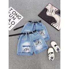 Quần đùi bé trai, quần short jean thêu đắp hình cún dễ thương cho bé size 10-35kg