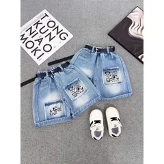 Quần đùi bé trai, quần short jean thêu đắp hình cún dễ thương cho bé size 10-35kg