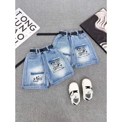 Quần đùi bé trai, quần short jean thêu đắp hình cún dễ thương cho bé size 10-35kg