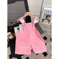 Quần yếm bé gái, set quần yếm kaki tai thỏ kèm áo cotton ba lỗ dễ thương cho bé