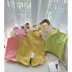 Quần yếm bé gái, set quần yếm kaki tai thỏ kèm áo cotton ba lỗ dễ thương cho bé