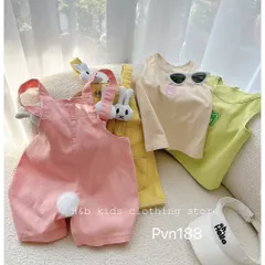 Quần yếm bé gái, set quần yếm kaki tai thỏ kèm áo cotton ba lỗ dễ thương cho bé