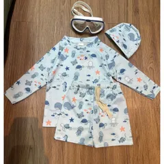 Đồ bơi bé trai, set đồ bơi 3ct: áo dài tay, quàn đùi và mũ bơi hoạ tiết động vật biển cho bé 7-24kg