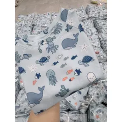 Đồ bơi bé trai, set đồ bơi 3ct: áo dài tay, quàn đùi và mũ bơi hoạ tiết động vật biển cho bé 7-24kg