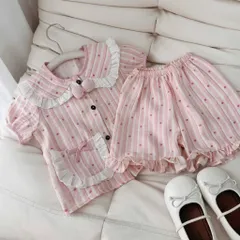 Bộ đồ ngủ bé gái, Pijama tiểu thư chất đũi lụa mềm mát tone màu hồng Pastel cho bé 9-26kg
