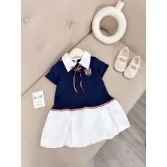 Váy bé gái, váy polo thêu huy hiệu sang chảnh cho bé 10-35kg