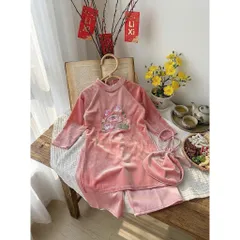 Áo dài cách tân cho bé gái, set 3ct áo nhung mềm thêu đoá sen kèm quần lụa và túi vải cho bé 10-30kg