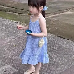 Váy cho bé gái, váy 2 dây maxi caro xanh dương phối ren nhẹ nhàng cho bé 10-30kg
