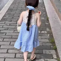 Váy cho bé gái, váy 2 dây maxi caro xanh dương phối ren nhẹ nhàng cho bé 10-30kg