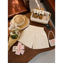 Quần áo bé gái, set áo thô kẻ Peplum 2 tấng kèm quần short đùi cho bé 10-30kg