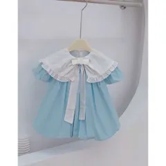 Váy bé gái thô xanh dương cổ bản rộng tiểu thư sang chảnh – Váy bé gái mềm mát size 10-30kg