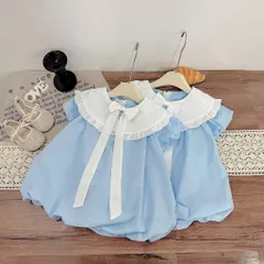 Váy bé gái thô xanh dương cổ bản rộng tiểu thư sang chảnh – Váy bé gái mềm mát size 10-30kg
