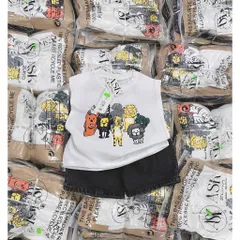 Quần áo bé trai, set bộ áo cotton tay hến họa tiết động vật kèm quần short jean cho bé 9-25kg