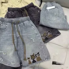Quần đùi bé gái, quần short jean thêu hình mèo cho bé 18-50kg