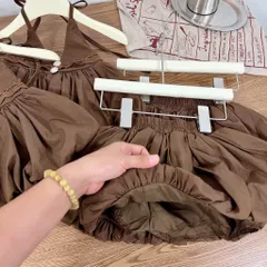 Váy cho bé gái, Set áo 2 dây kèm chân váy bí phồng – tone nâu tây thời thượng size 10-30kg