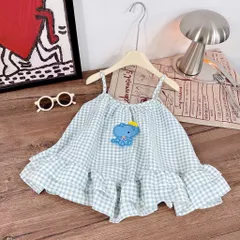 Váy cho bé gái, váy 2 dây kẻ caro dáng babydoll bèo 2 tầng bồng bềnh cho bé 10-30kg