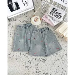 Quần đùi bé gái, quần short jean thêu hình sắc nét cho bé 18-50kg