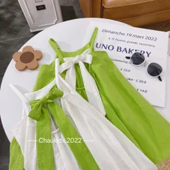 Váy bé gái, Váy maxi 2 dây nơ lưng tone xanh cốm- trắng siêu yêu cho bé